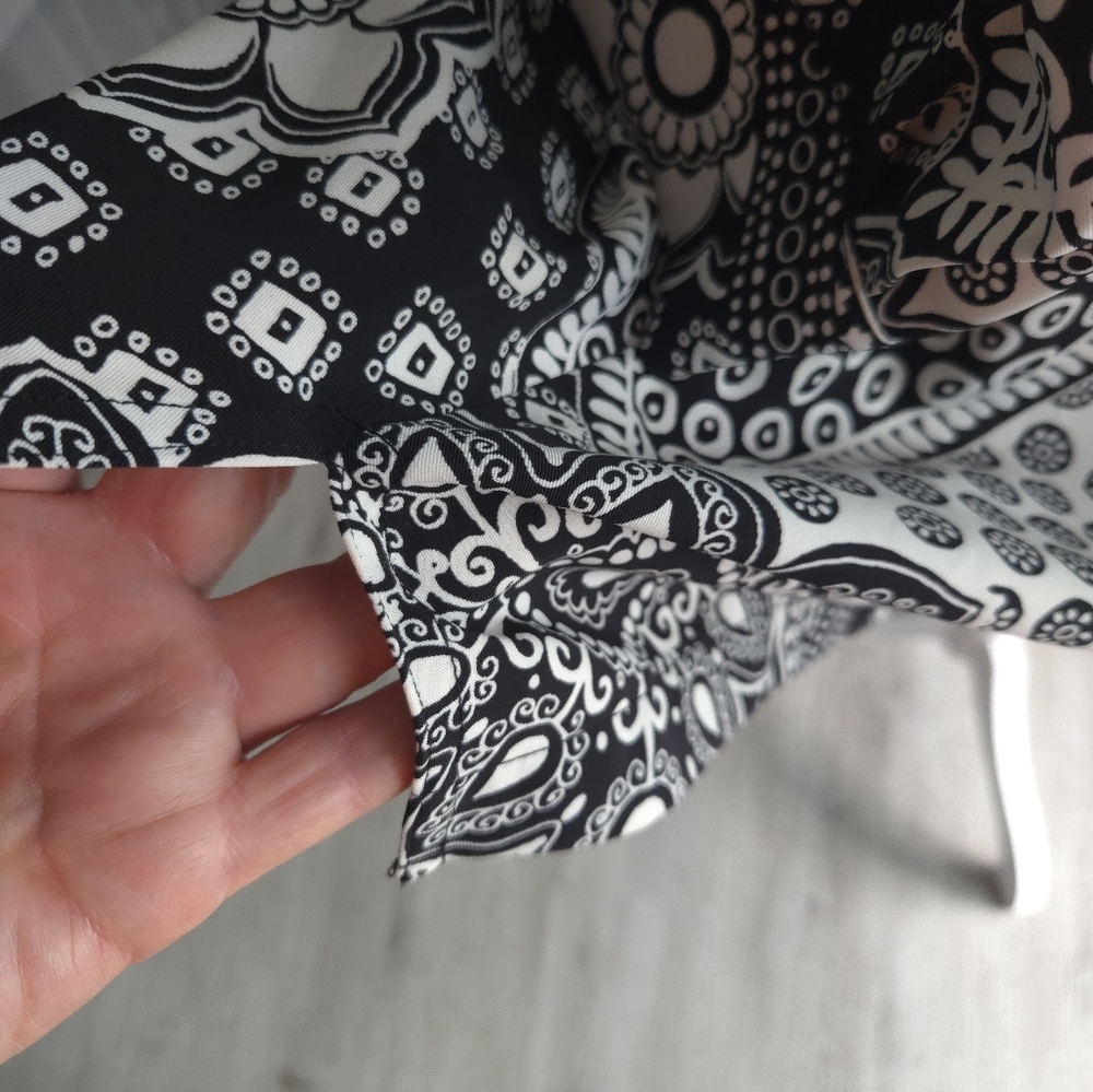 LOFT Black and White Patterned Midi Dress - Picture 7 of 12